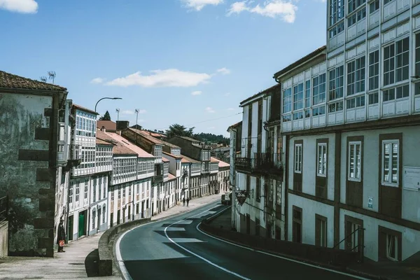 Una Vista Aérea Del Paisaje Urbano Portugal Con Carretera Rodeada — Foto de Stock