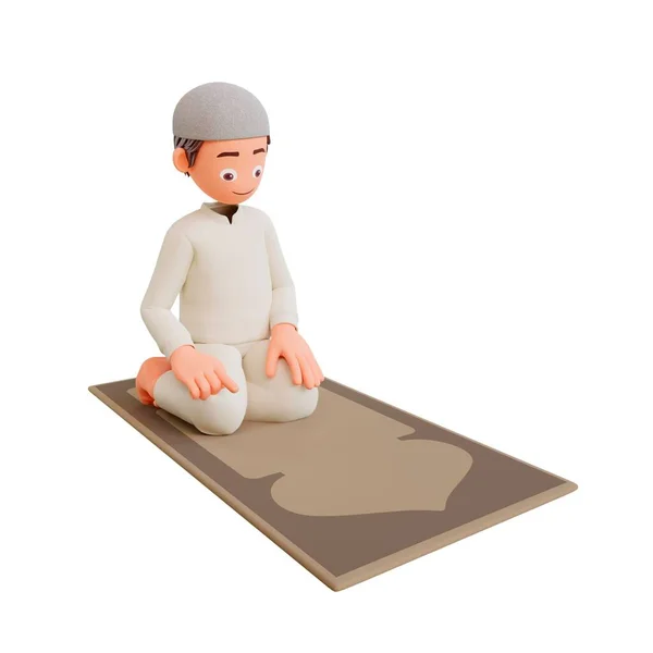 Rendering Muslim Boy Praying Rug Isolated White Background — Stock Photo, Image