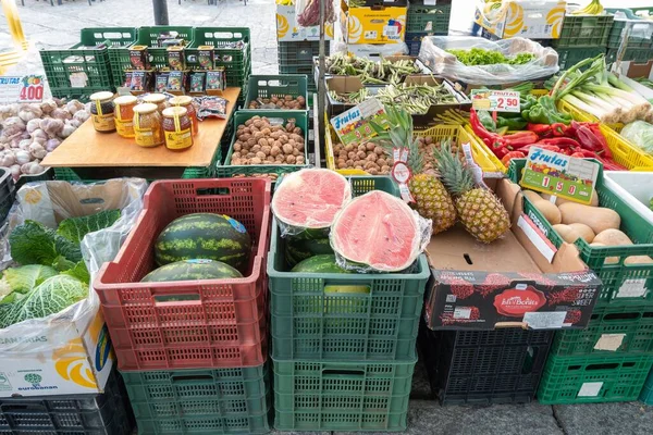 Frukt Grönsaker Och Baljväxter Stall Den Traditionella Marknaden Som Äger — Stockfoto