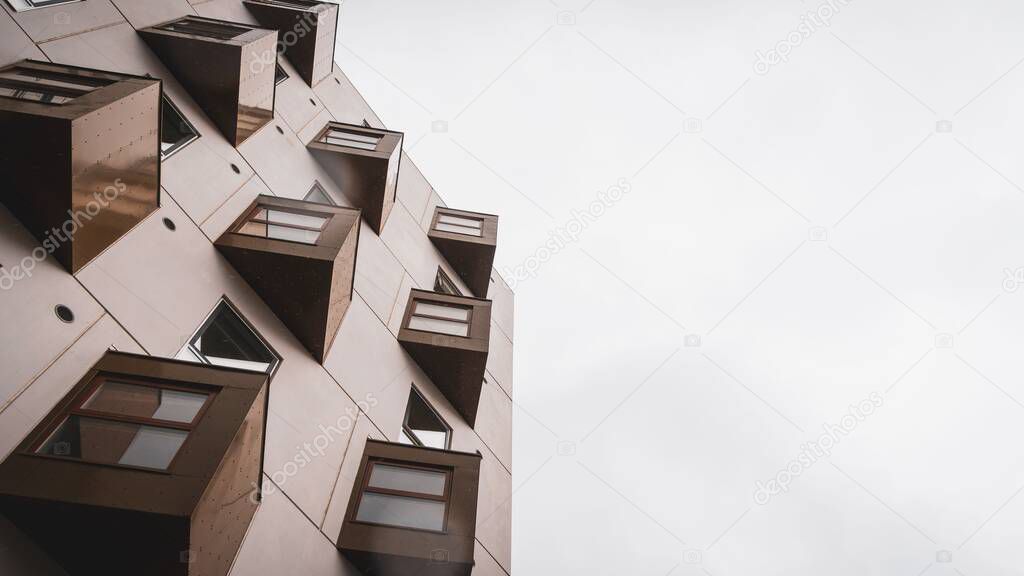 A high angle shot of unique building windows