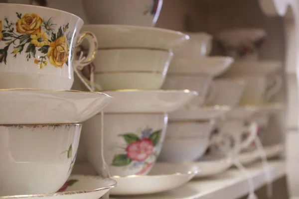 Selective Focus Shot White Ceramic Dinnerware — Stock Photo, Image