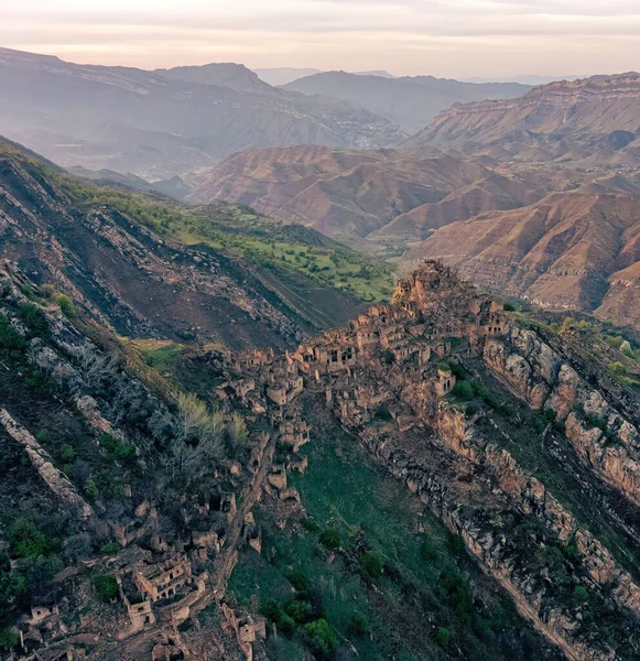 Una Vista Panorámica Pájaro Del Hermoso Pueblo Montaña Daguestán — Foto de Stock