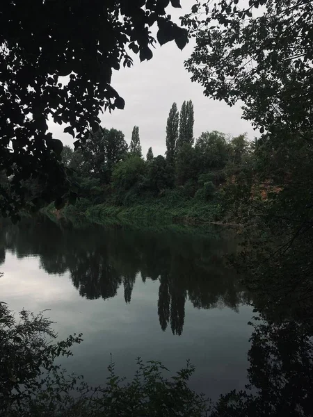 Tiro Vertical Uma Paisagem Lago Refletindo — Fotografia de Stock