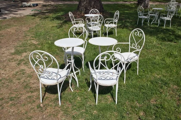 장식용 의자와 잔디에 테이블의 — 스톡 사진