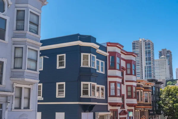 San Francisco Typical Colorful Houses Fire Escape Staircases Outdoors — Stock Photo, Image
