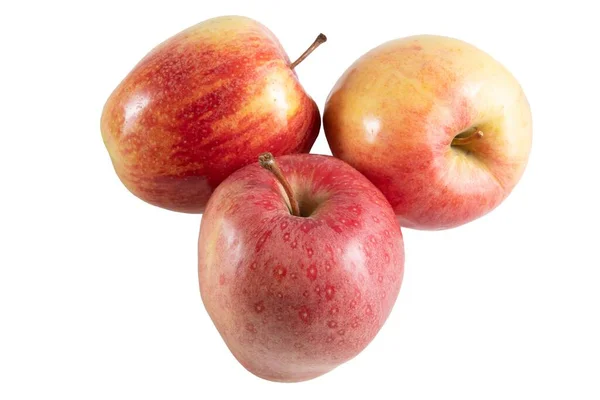 Detailní Záběr Tří Chutných Jablek Izolovaných Bílém Pozadí — Stock fotografie