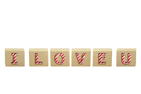 Beyaz Arka Planda Izole Edilmiş Tahta Kutular Üzerinde Love Sözcüğünün — Stok fotoğraf
