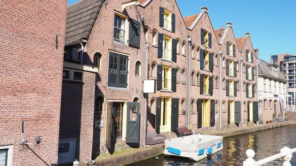 Aerial View Canal Surrounded Buildings Sunny Day Alkmaar — Stock Photo, Image
