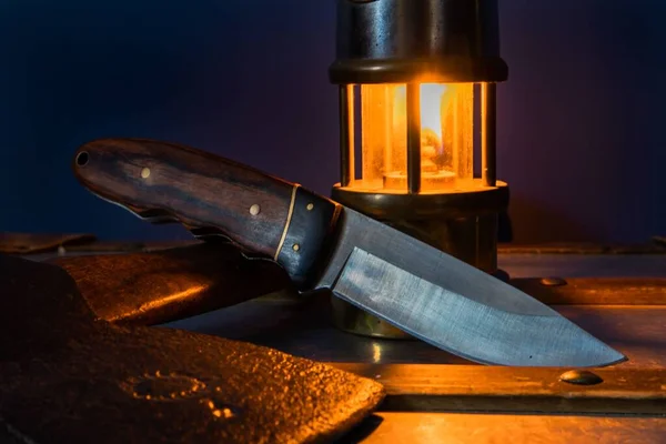 Closeup Knife Glowing Lamp — Stock Photo, Image