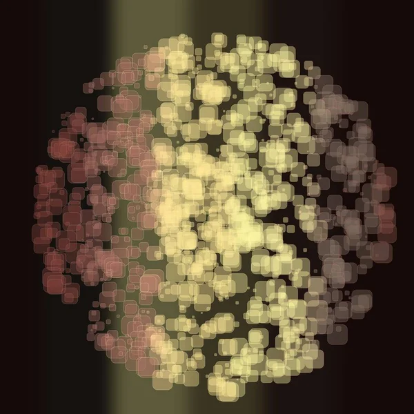 概要コンフェッティ丸みを帯びた正方形の斑点の爆発で輝く多くの正方形の球の幾何学的球 — ストック写真