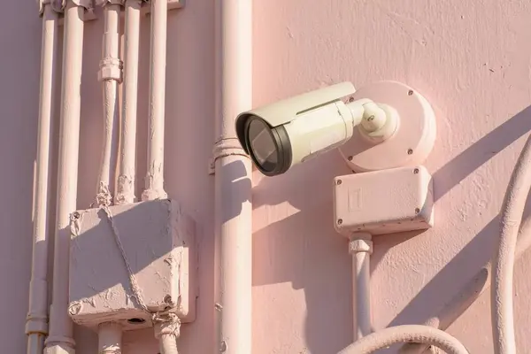Caméra Surveillance Sur Mur Pierre — Photo