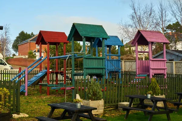 Playground Colorful Wooden Children Complex Kids — Stock Photo, Image