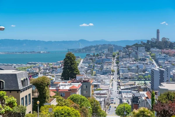 San Francisco Telegraph Hill Eğimli Sokak Tipik Renkli Evleri — Stok fotoğraf