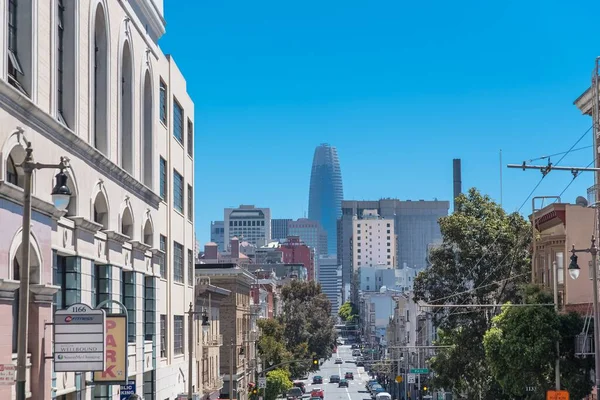 San Francisco Typische Bunte Häuser Telegrafenhügel Abfallende Straße — Stockfoto