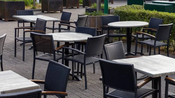 Restaurante Cafetaria Cadeiras Jantar Livre Mesas Sem Pessoas Vazio — Fotografia de Stock