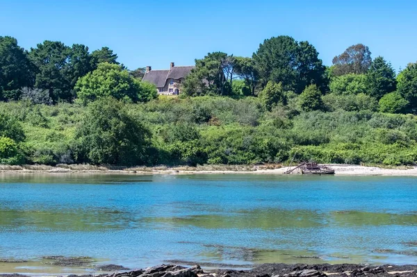 Bretagne Eiland Ile Aux Moines Golf Van Morbihan Typische Huizen — Stockfoto