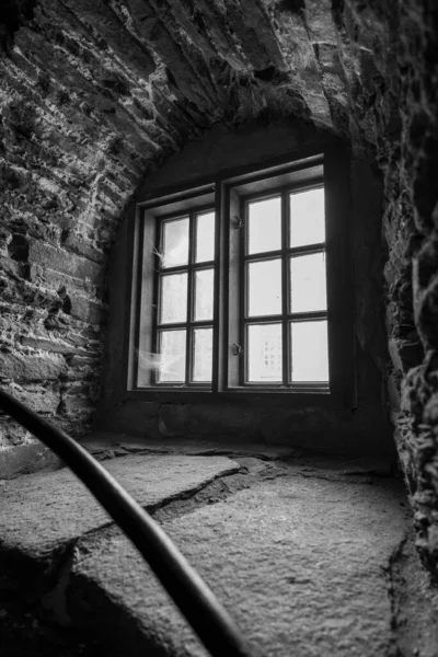 Monochrome Shot Carlsten Fortress Located Marstrand Sweden Sunlight Coming Window — Stock Photo, Image