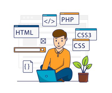 Mavi dizüstü bilgisayarında programcılık okuyan biri.