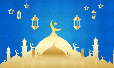 Camii olan Ramazan için mavi ve altın bir vektör - arkaplan tasarımı