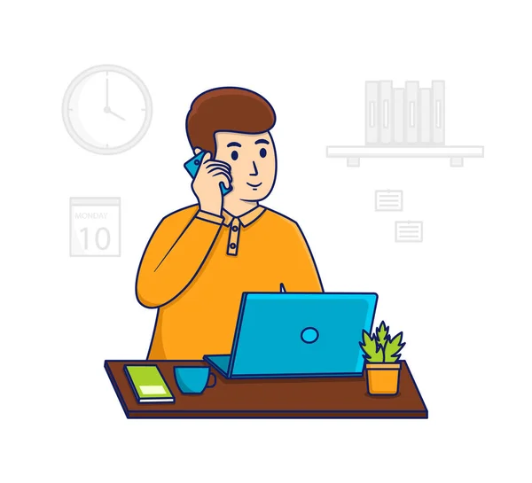Una Persona Che Parla Telefono Durante Orario Lavoro Ufficio — Vettoriale Stock