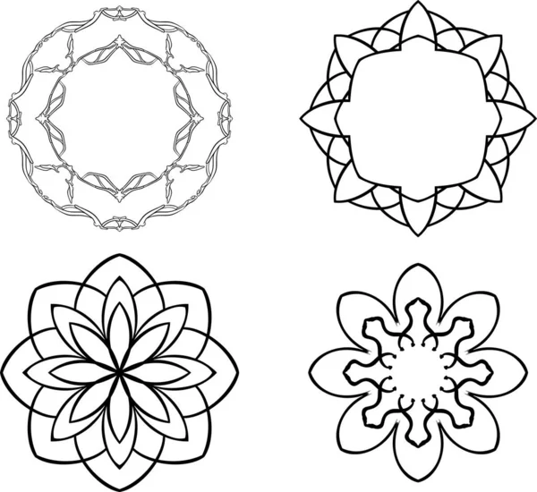 Набор Четырех Простых Геометрических Орнаментов Элементами Мандала Изолированными Белом Фоне — стоковый вектор
