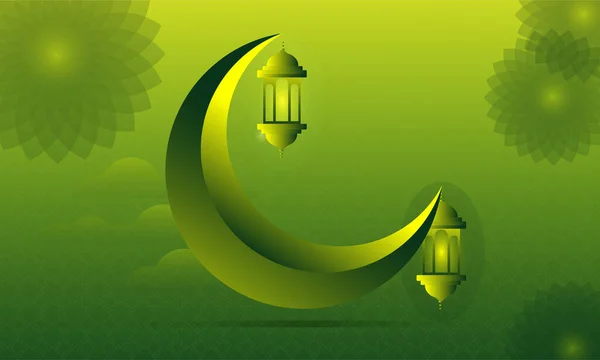 Een Vector Van Een Islamitisch Behang Groen Met Een Maan — Stockvector