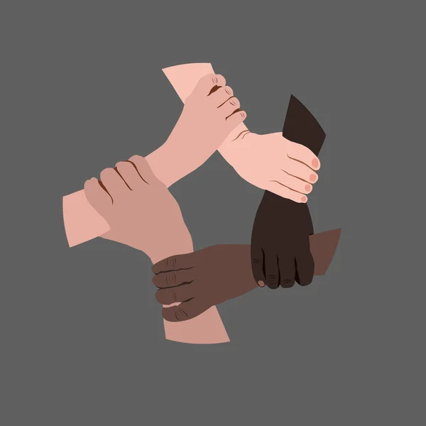Lidské Ruce Různých Ras Drží Jeden Druhý Rasová Rovnost Koncept — Stockový vektor
