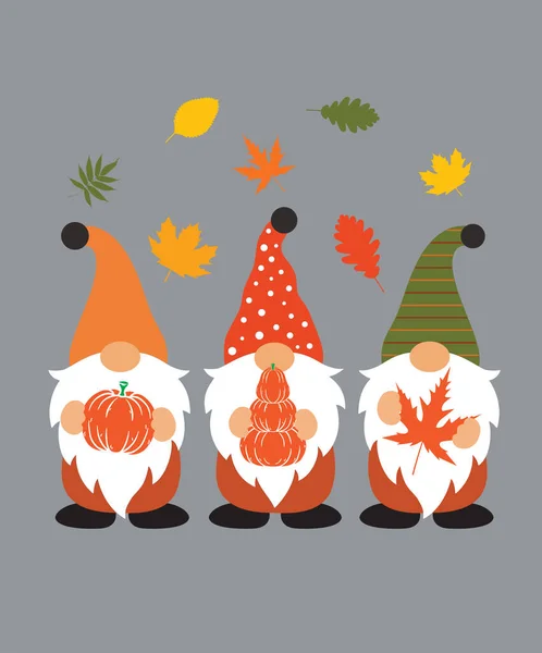 Fall Gnomes Autumn Gnomes Fall Leaves Holiday File — Stock Vector