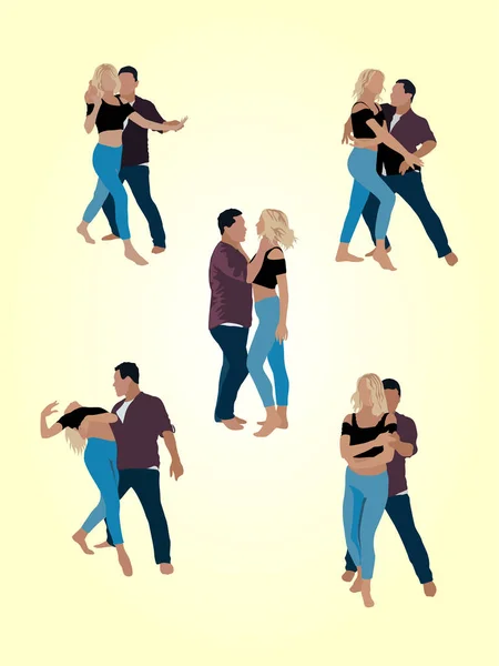 Balli Latini Ballerini Latini Salsa Bachata Tango Posa Indossando Abiti — Vettoriale Stock