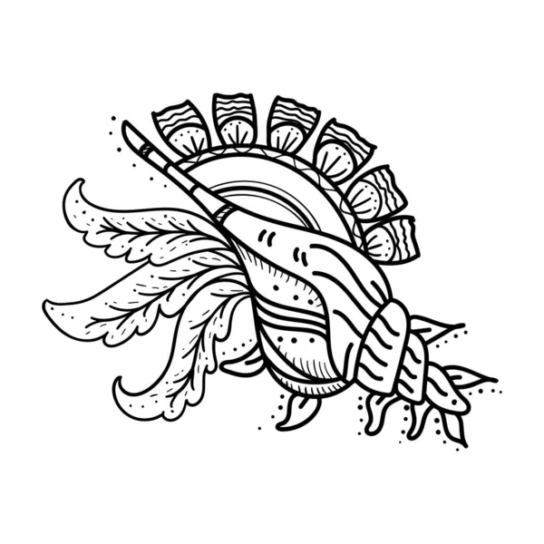 Иллюстрация Раковины Листьями Цветами Белом Фоне — стоковый вектор