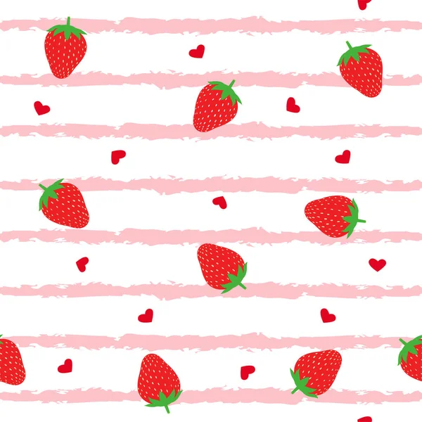 Eine Vektor Illustration Von Erdbeere Und Herz Nahtlosen Muster — Stockvektor