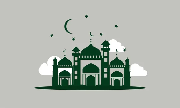 Carte Creativă Moschee Ramadan Fundal Gri Jumătate Lună Nori — Vector de stoc