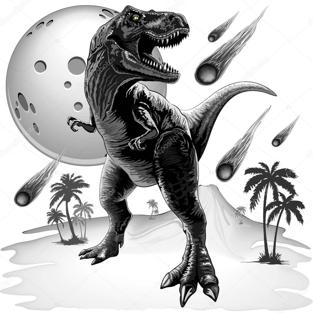 A T-Rex Jurassic Dinosaur standing on Moonlight