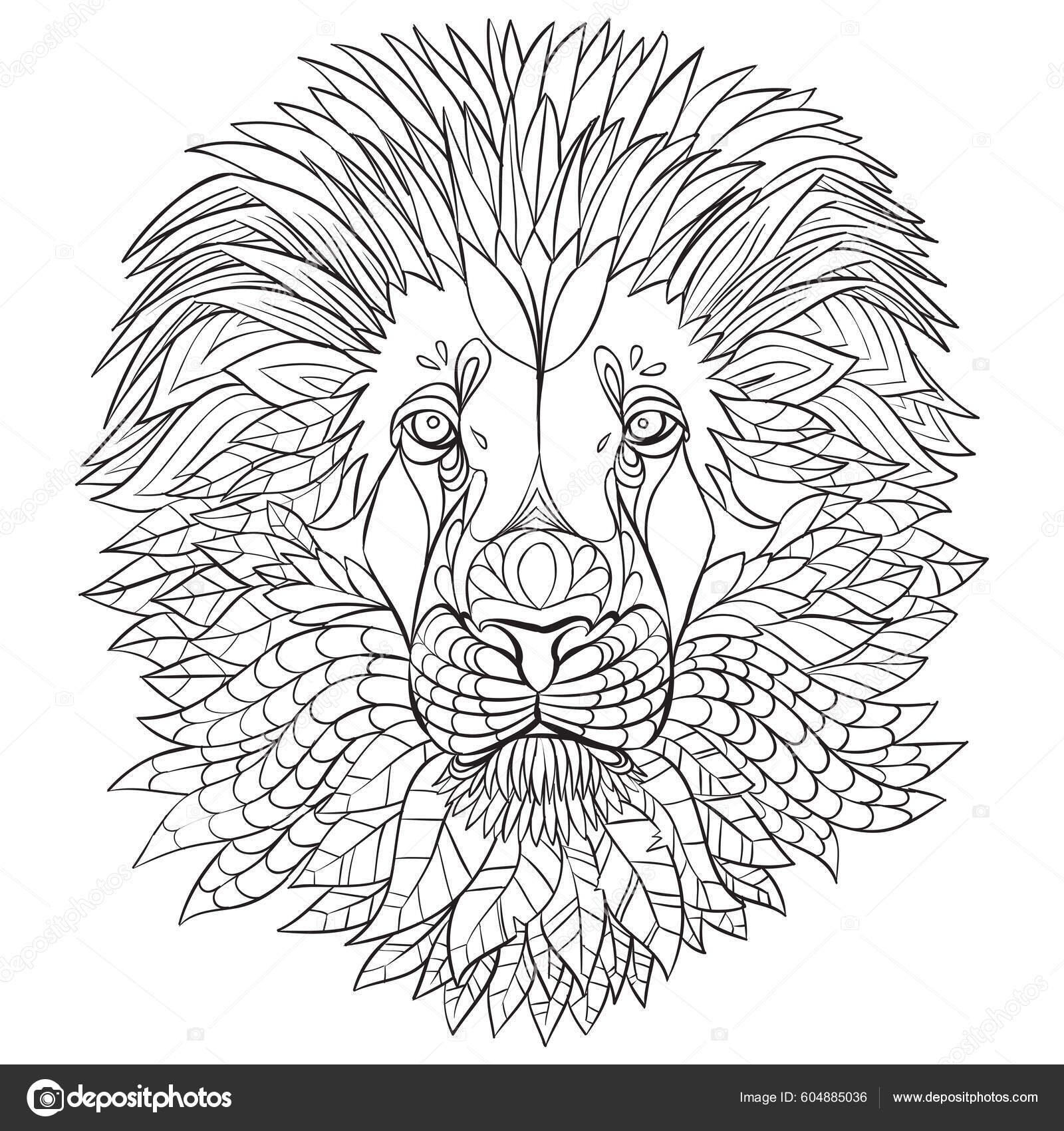 Una Ilustración Cabeza León Con Una Melena Grande Para Colorear Vector de  stock #604885036 de ©wirestock_creators, image size:1600x1700