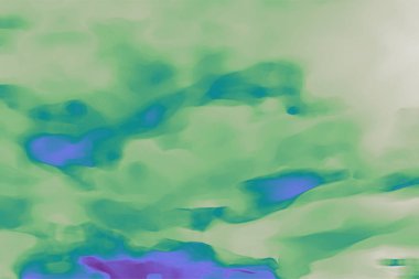 Dünyevi renkler yeşillikler ve maviler suluboya ile sulu kenarlı ve büyük renk eğimleriyle. Büyük bulutlu efekt dokusu.