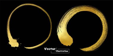 Altın yuvarlak çerçeve seti, elle çizilmiş altın çember. Altın rengi lüks fırça darbesi, doğulu kaligrafi tarzı.