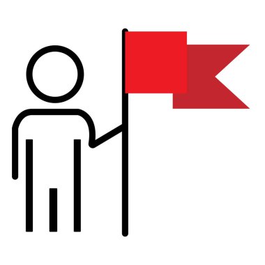 Beyaz arka planda kırmızı bayrak tutan bir insan simgesi