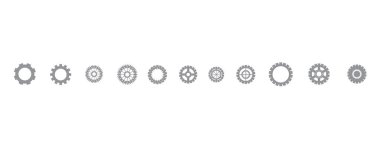 Beyaz arkaplanda izole edilmiş farklı şekilli dişli simgeleri