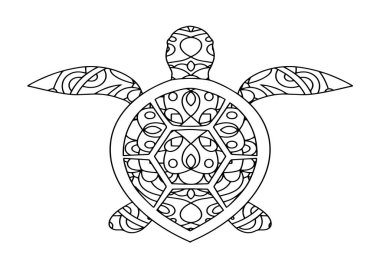 Beyaz arka planda çiçek desenleri olan bir kaplumbağanın izole bir çizimi - yetişkin boyama sayfası konsepti