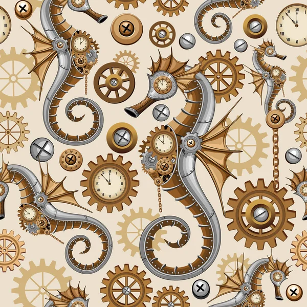 Steampunk Seahorse Creado Originalmente Gráficos Vectoriales Con Todos Los Elementos — Archivo Imágenes Vectoriales