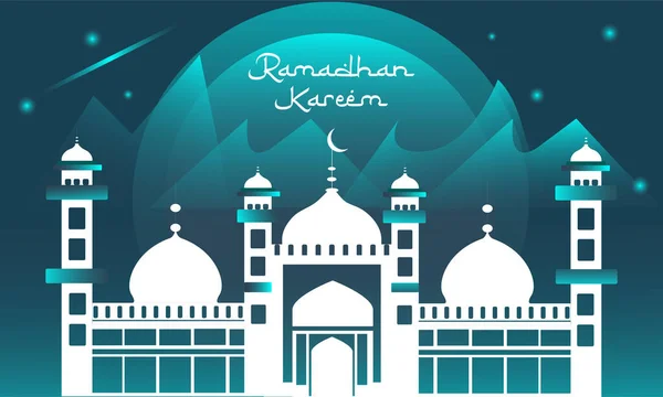 Modrý Vektor Pro Ramadán Bílou Mešitou Hvězdami Zářícími Obloze — Stockový vektor