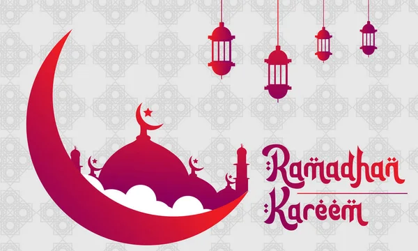 Red Crescent Moon Mosque Ramadan Kareem Text Side White Background — Stock Vector