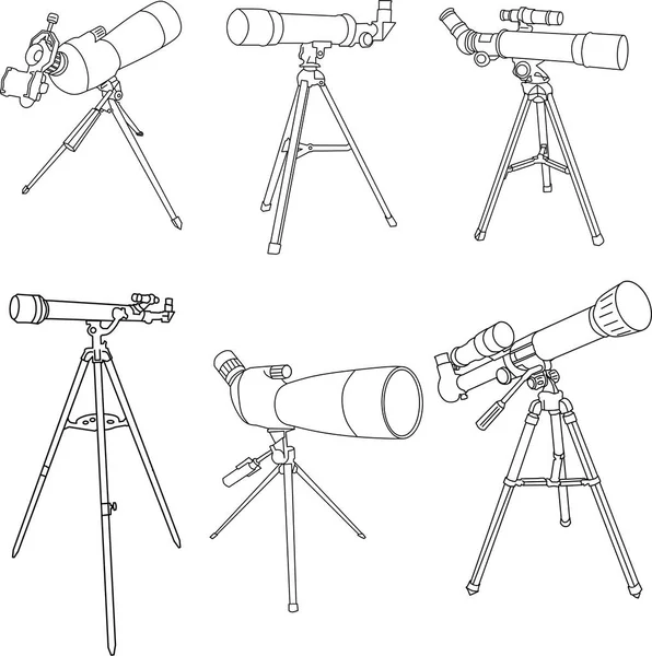 Verschillende Telescopen Geïsoleerd Witte Achtergrond — Stockvector