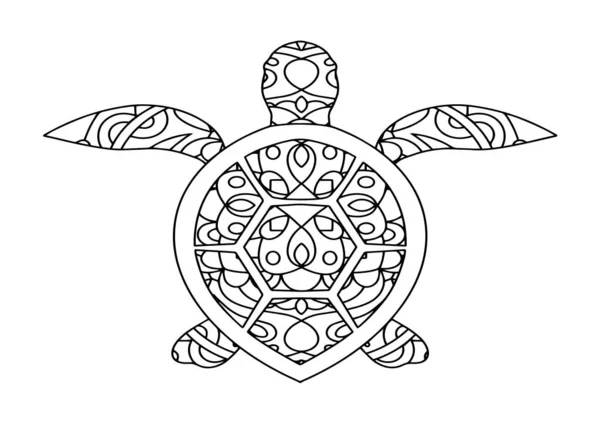 一只在白色背景上有花纹的乌龟的一个孤立的例子 成人彩色页面的概念 — 图库矢量图片