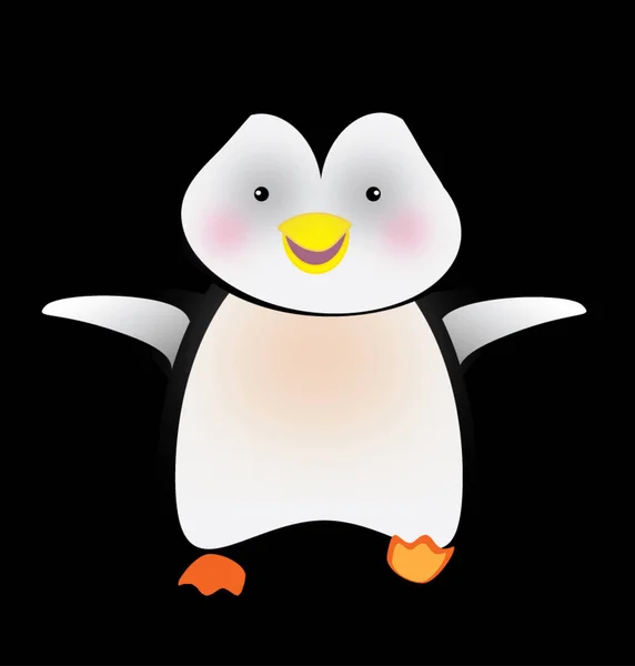 Egy Aranyos Pingvin Boldog Arckifejezéssel Elszigetelt Sötét Háttérrel — Stock Vector
