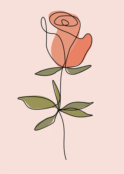 Dibujo Vertical Una Rosa Rosa Estética Sobre Fondo Rosa — Vector de stock