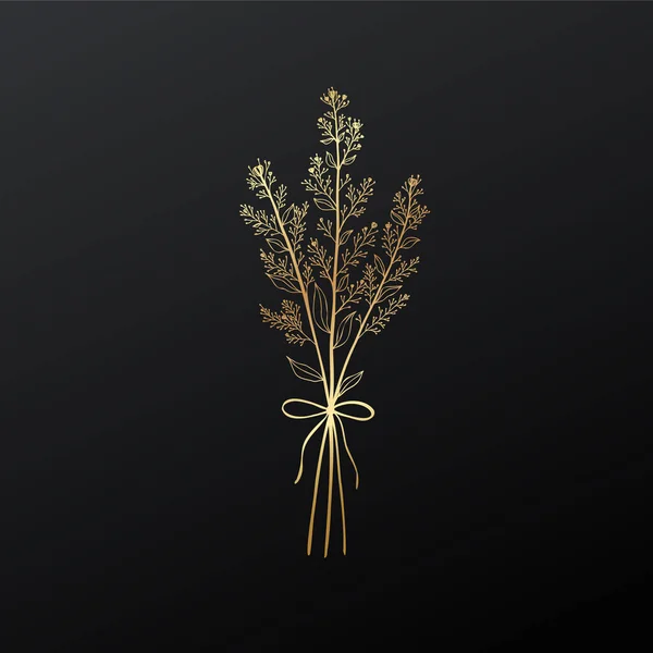 Μια Απεικόνιση Ενός Μπουκέτο Από Όμορφα Χρυσά Φυτά Μια Κορδέλα — Διανυσματικό Αρχείο