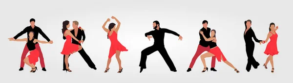 Baile Latino Conjunto Personas Bailando Salsa Bachata Tango Posa Vistiendo — Archivo Imágenes Vectoriales