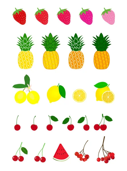 Conjunto Vertical Varios Frutos Aislados Sobre Fondo Blanco — Vector de stock