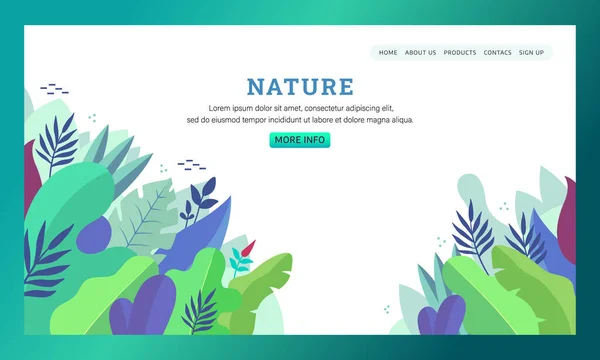 Hermoso Diseño Plantilla Landing Page Floral Con Decoraciones Abstractas Plantas — Vector de stock